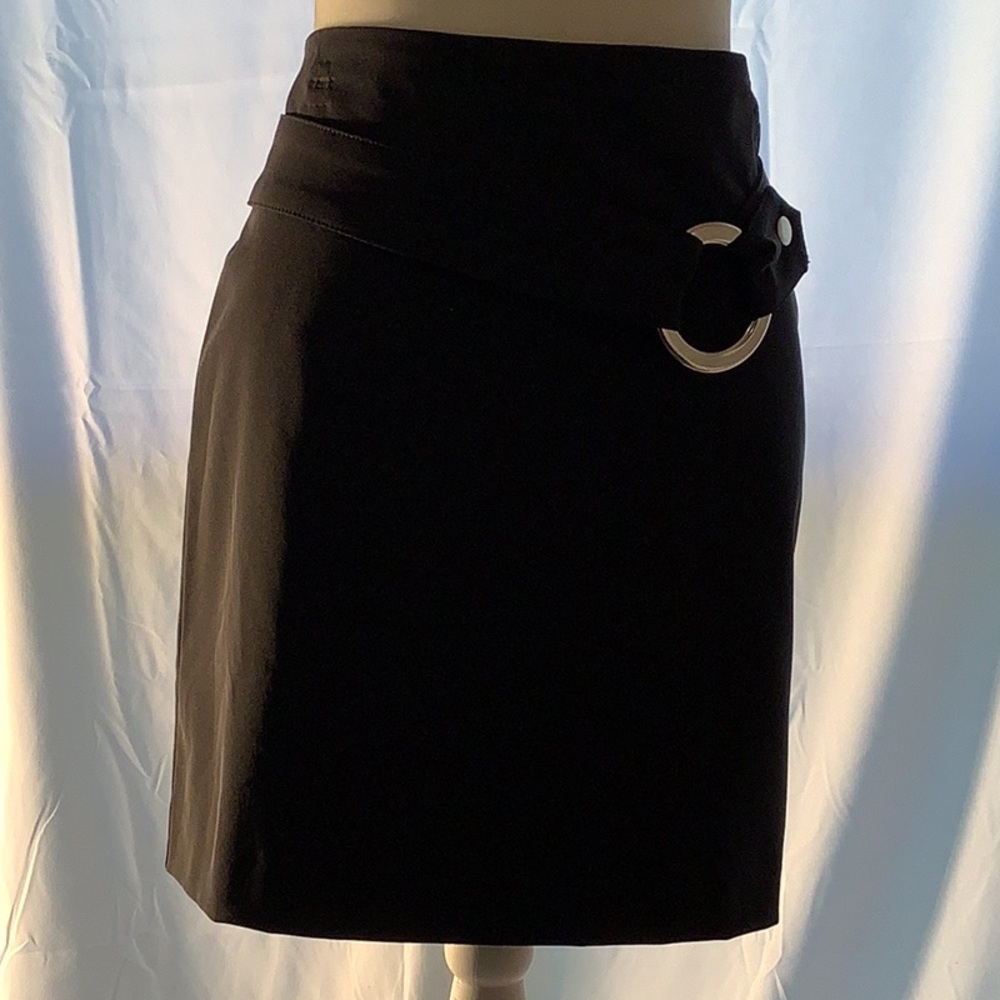 Cach’e Black Skirt with Attached Belt & Hoop. NEW WITHOUT TAGS. USA MADE!